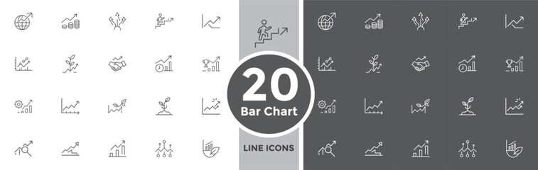 Modern line icons showing business growth, financial success, and upward trends for professional presentations and marketing materials
