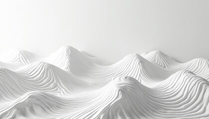 Abstract topographic landscape of white wavy lines, resembling contour map topography. Seamless pattern evokes exploration, adventure, minimalist design. Suitable for backgrounds, textures, digital