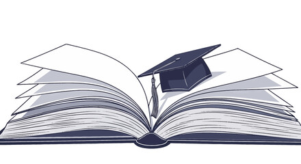 Fototapeta premium Illustration of an Open Book with a Mortarboard Represents Education and Graduation