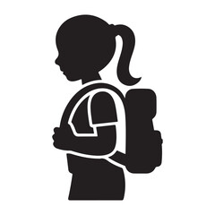 Girl Running with Backpack to School Silhouette icons.