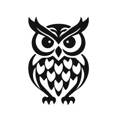 Owl logo with sharp gaze, clean lines, symbol of wisdom and power. vector owl, owl emblem, night bird, tribal owl	