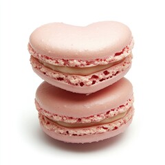 Two heart-shaped pink macarons stacked