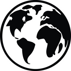 Stylized silhouette of the earth s continents encased within a simple black circle against a white background