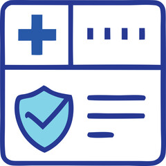 Icon representing health insurance card with medical cross shield and checkmark for secure healthcare coverage and protection © GlobalVector Design
