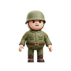A cheerful cartoon soldier stands ready in camouflage uniform and helmet with a determined expression for a military themed project.