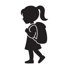 Girl Running with Backpack to School Silhouette icons.