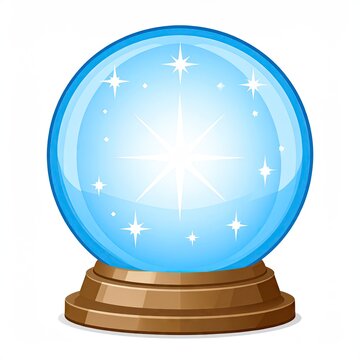 Transparent Crystal Ball With Swirling Light And Tiny Stars on Wooden Base