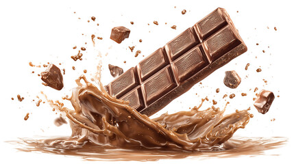 Chocolate cubes with one splashing in spoon, illustration