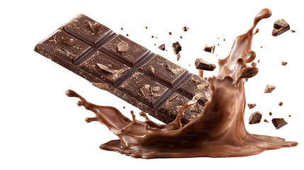 Chocolate cubes with one splashing in spoon, illustration