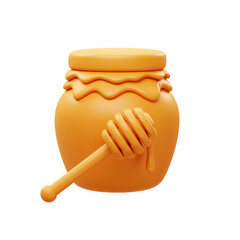 A stylized illustration of a honey pot with a dipper showing the sweet golden liquid dripping down creating a warm and inviting feel.
