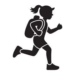 Girl Running with Backpack to School Silhouette icons.