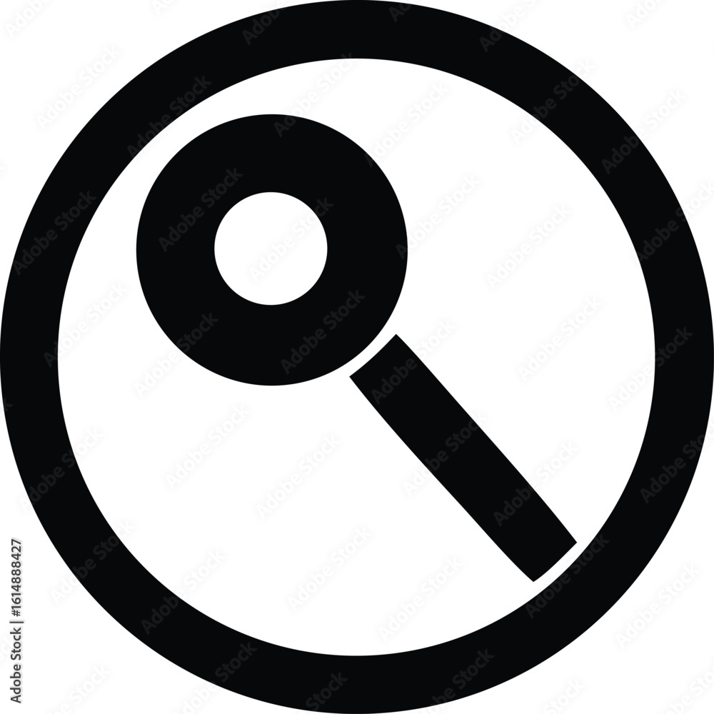 Poster abstract minimalist black and white icon representing a magnifying glass within a circle symbolizing