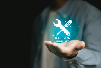 Technical support Customer service Business technology concept, Person hold virtual support...