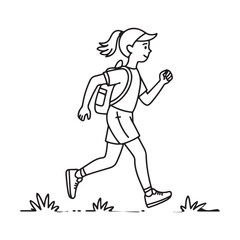 Girl Running with Backpack in Line Art Style Silhouette