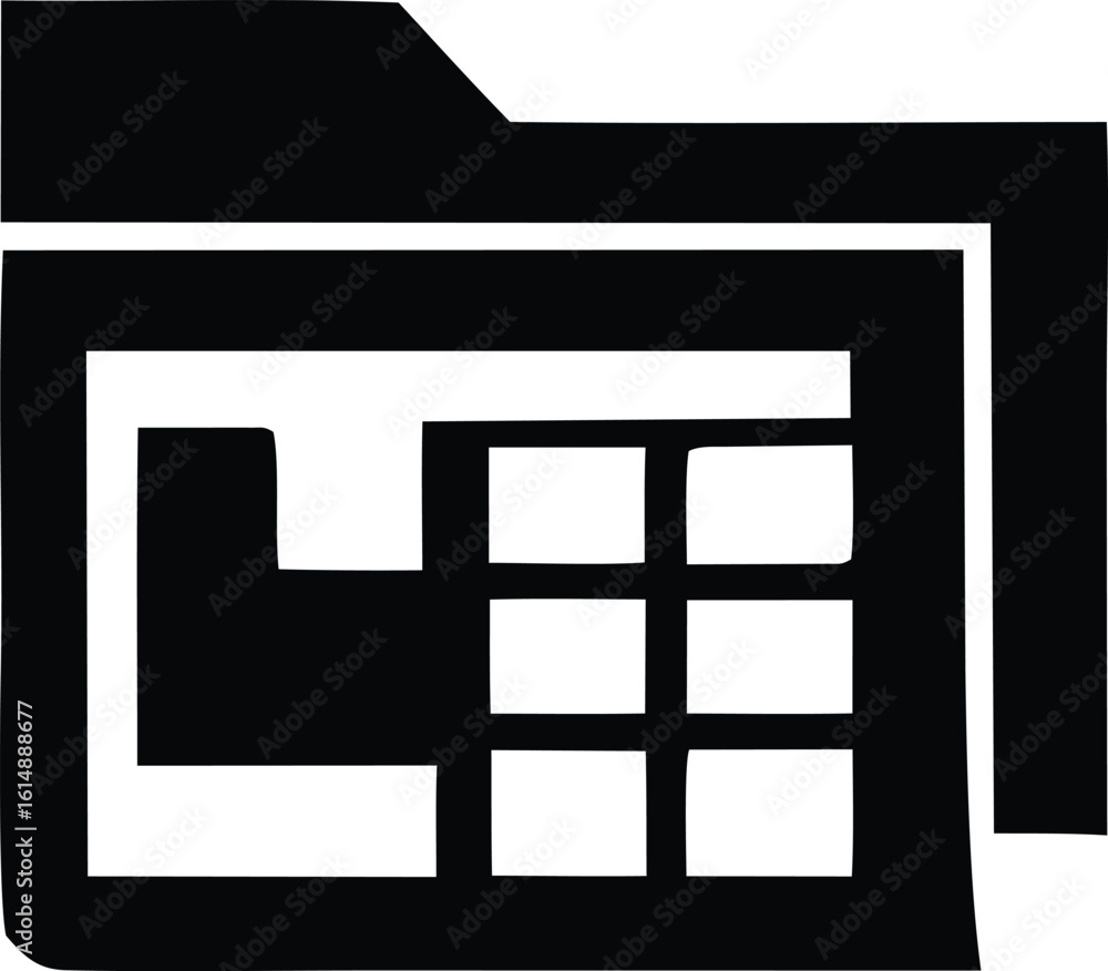Poster black and white icon representing a filing cabinet with drawers and a grid pattern suggesting organi