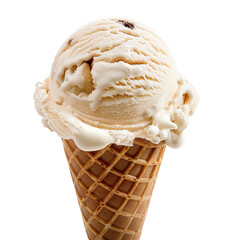 Creamy vanilla ice cream scoop in waffle cone