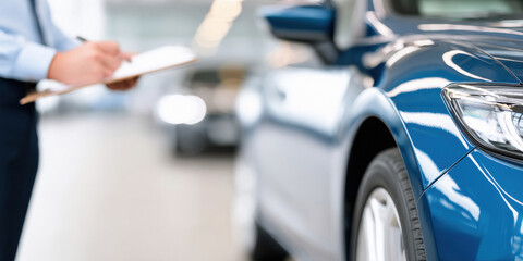 professional evaluator checking a cars exterior for sale