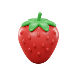 A vibrant digital illustration of a plump red fruit with green leaves and a stem showcasing a simple and appealing design.