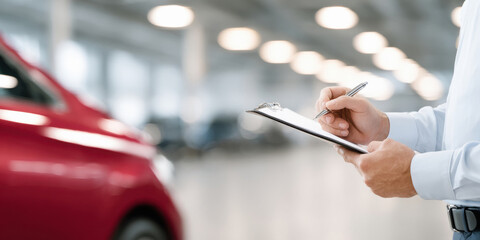 professional evaluator checking a cars exterior for sale