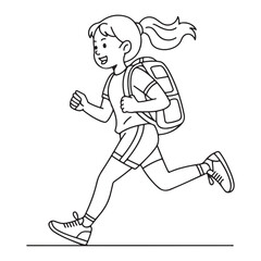 Girl Running with Backpack in Line Art Style Silhouette