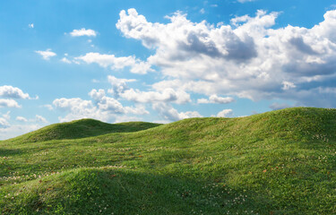 Hills with grass Under Clear Sky. 3D rendering.	
