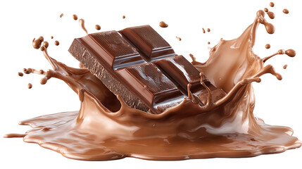 Chocolate cubes with one splashing in spoon, illustration