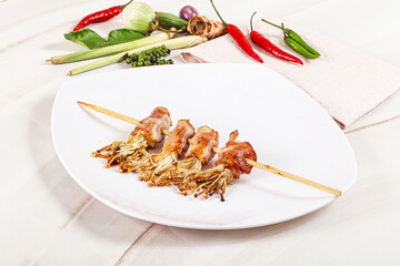 Thai Street foof satay with bacon and mushroom