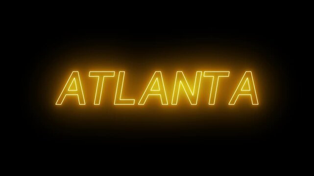 Animated glowing flickering neon inscription atlanta. neon atlanta text animation