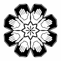 Fototapeta premium Hands Forming a Flower Pattern in Black and White Silhouette