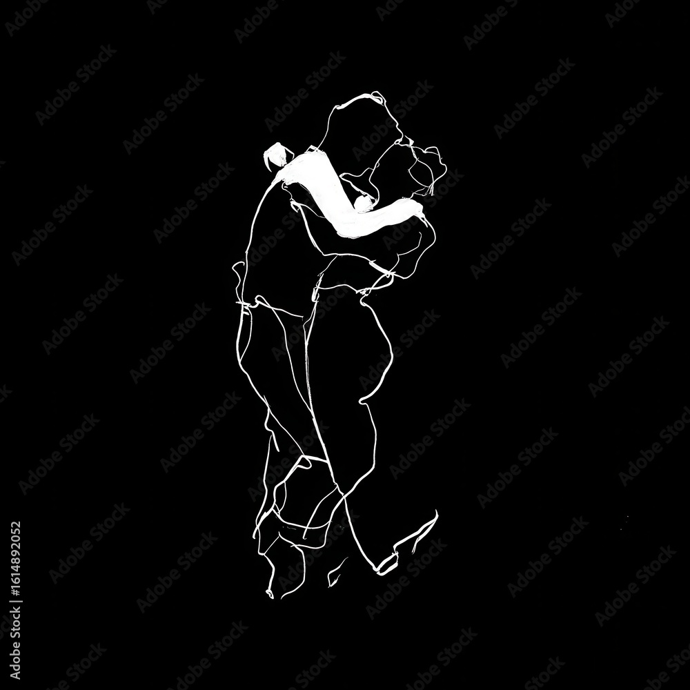 Poster two figures embracing in a dynamic pose.