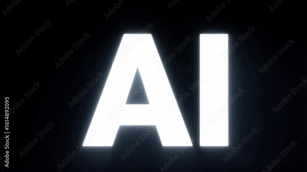 Poster ai letters transform from solid white to neon outline in dark background for future technology conce