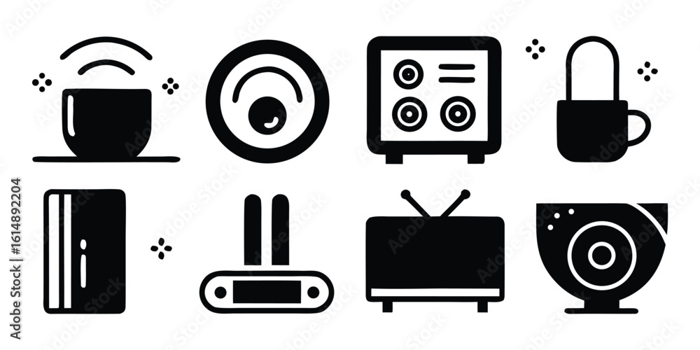 Poster vector art of a collection of modern smart home and iot device icons.