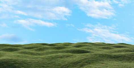 Hills with grass Under Clear Sky. 3D rendering.	
