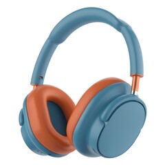 Modern over-ear headphones in blue and orange with sleek design, isolated on white