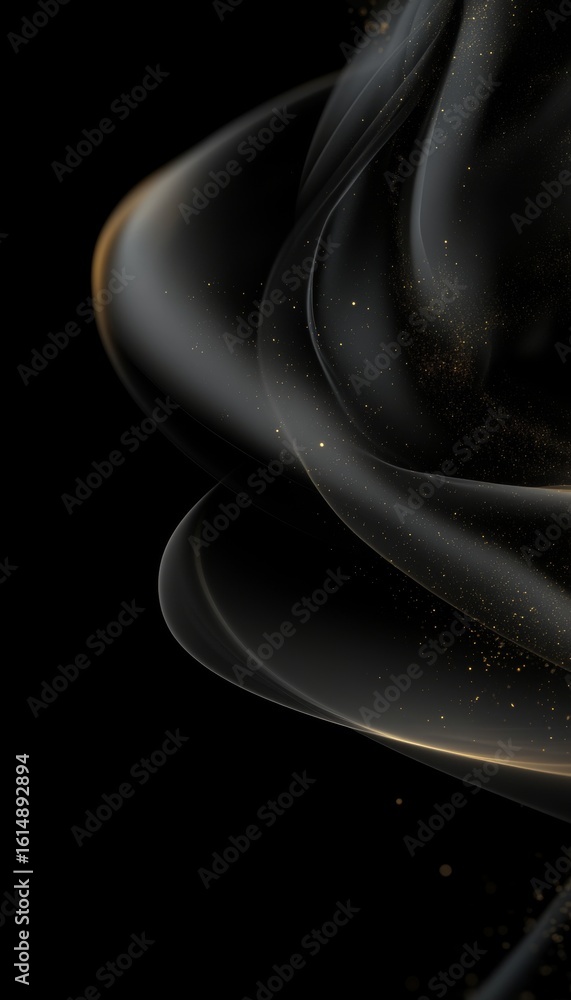 Poster abstract curve in black gold hue blending with delicate swirl pattern of golden texture in grayscale