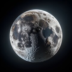 Detailed photograph of the Moon showcasing craters and surface textures, isolated on black background