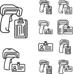 Identity Verification Line Icons - Barcode Reader with ID Badge Collection