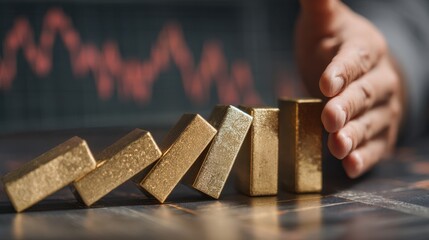 Gold Bars Stacked with Falling Trend Graph Background Representing Financial Decline and Investment Challenges