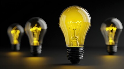 Bright Yellow Light Bulbs Glowing in a Dark Environment for Creative Design and Energy Concepts