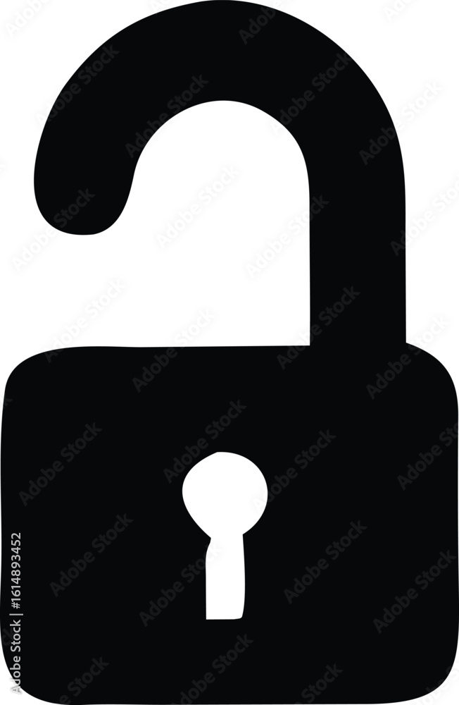 Poster a stark black silhouette of an open padlock with a visible keyhole symbolizes security unlocked or f