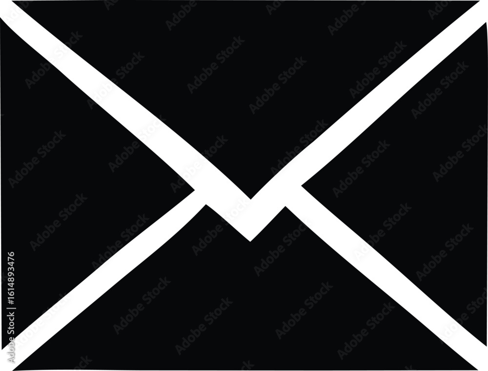 Poster simple black envelope icon with white lines representing the folded closure and edges of the paper