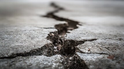 Close-Up View of Cracked Concrete Surface Highlighting Damage and Texture in Urban Environment