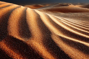 Fototapeta premium Close-up of golden sand dunes with textured ripples in desert landscape