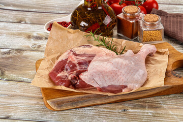 Delicous raw duck leg for cooking