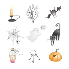 Cartoon Halloween hand-drawn set