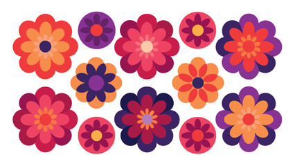 Vector art of a vibrant collection of retrostyle floral patterns