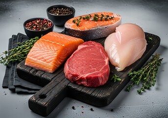 Fish mix,  Fresh Raw Meat and Fish Selection.