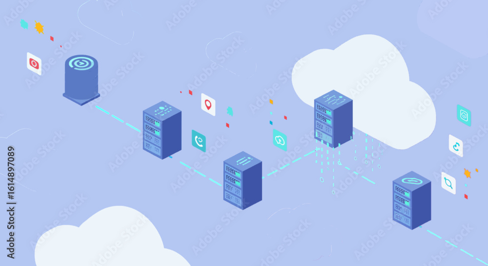 Aufkleber cloud computing network infrastructure data flow concept