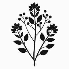 silhouette vector of woad plant with branching
