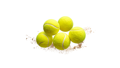 Bright yellow tennis balls in a group isolated on a white background